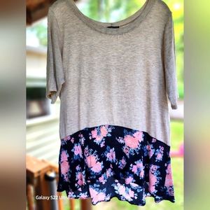 Pixley by Stitch Fix Two-Tone Oatmeal & Navy Floral Shirt, Sz. XL